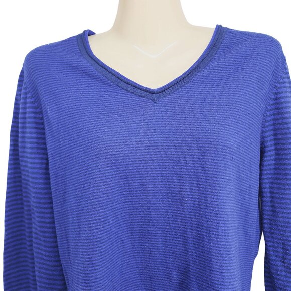 Title Nine Womens Blue Striped V-Neck Long Sleeve Sweater L Vagabond - Picture 5 of 7